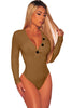 Yellow Dijon Ribbed Knit Button Neckline Long Sleeves Bodysuit