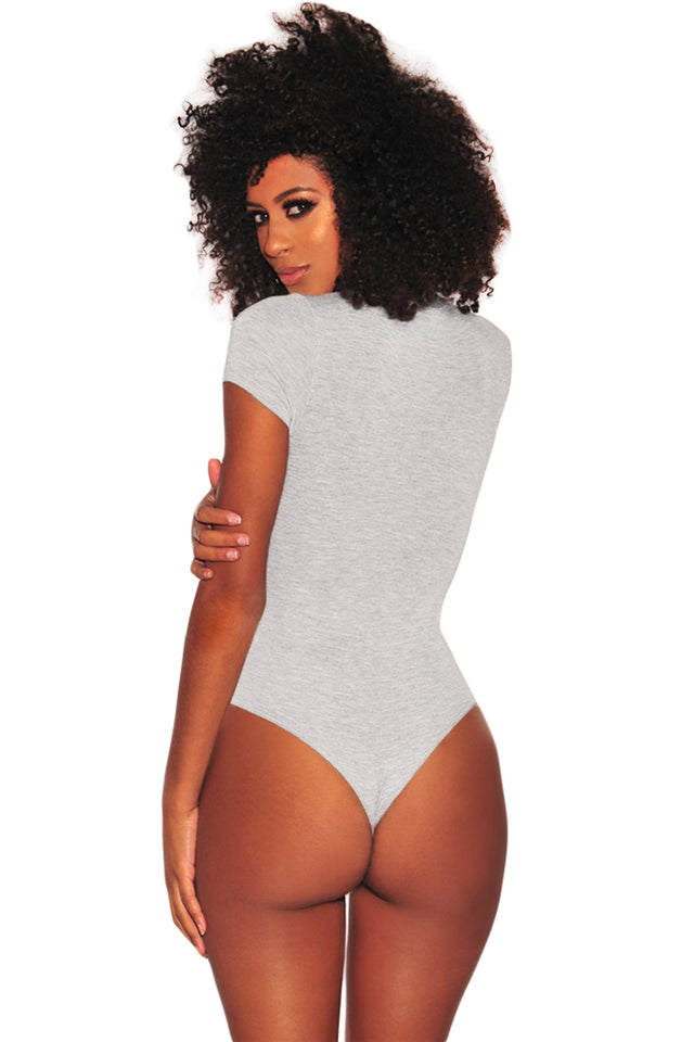 Heather Gray Silver O-Ring Zipper Bodysuit
