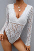 White Deep V-Neck See Through Skinny Lace Bodysuit