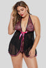 Black Sheer Flyaway Bowknot Lace Trim Babydoll