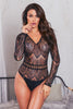 Black Daring Sheer Lace Long Sleeve Bodysuit