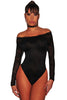 Black Long Sleeve Off Shoulder Lace Bodysuit