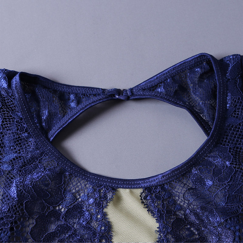 Blue Sheer Lace Mesh Cutout 2pcs Conjunto de lencería