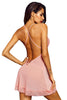 Pink Low Back Crisscross Lace Trim Babydoll