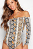 Off Shoulder Snake Print Bodysuit