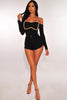 Black Ribbed Knit Mocha Trim Off Shoulder Bodysuit