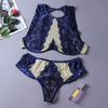 Blue Sheer Lace Mesh Cutout 2pcs Conjunto de lencería