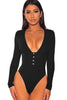 Black Ribbed Knit Long Sleeves Bodysuit