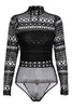 Hollow Out High Neck Long Sleeve Lace Bodysuit