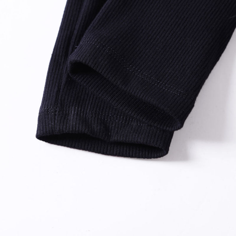 Black Ribbed Knit Long Sleeves Bodysuit