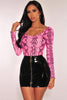 Pink Snake Print Long Sleeves Bodysuit