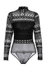 Hollow Out High Neck Long Sleeve Lace Bodysuit