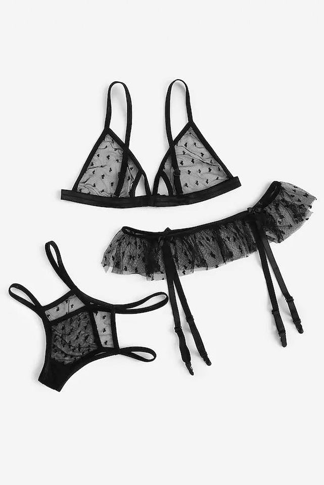 Sheer Bralette Lingerie Garter Set
