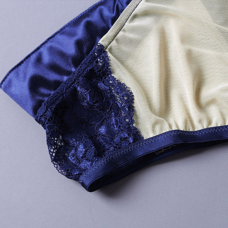 Blue Sheer Lace Mesh Cutout 2pcs Conjunto de lencería