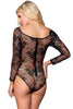 Black Long Sleeve Embroidery Lace Bodysuit