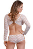 Conjunto de lencería de belleza enjaulada de encaje blanco