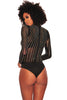 Black Iridescent Rhinestone Studded Mock Neck Long Sleeves Bodysuit