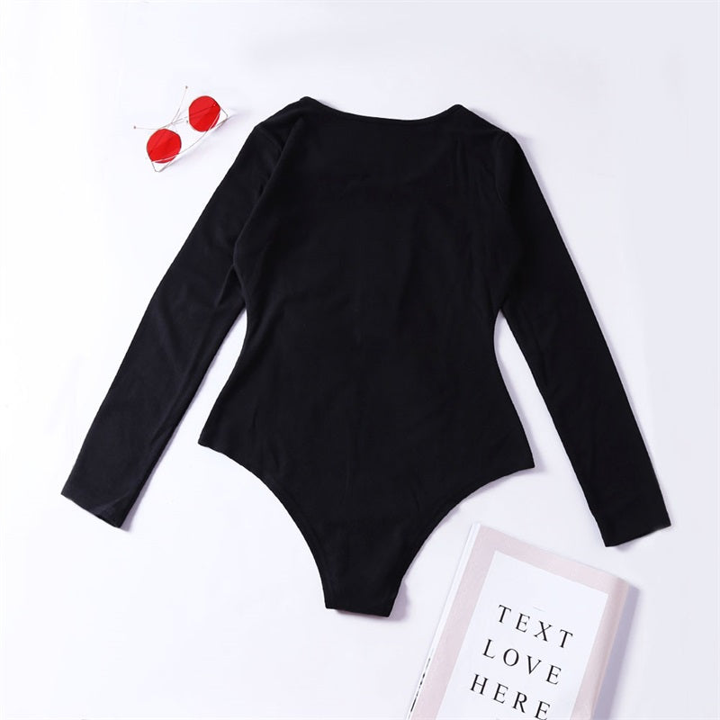 Black Long Sleeve Button Front Bodysuit