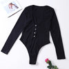 Black Ribbed Knit Long Sleeves Bodysuit
