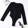 Black Ribbed Knit Long Sleeves Bodysuit