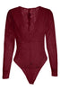 Red Deep V-Neck See Through Skinny Lace Bodysuit