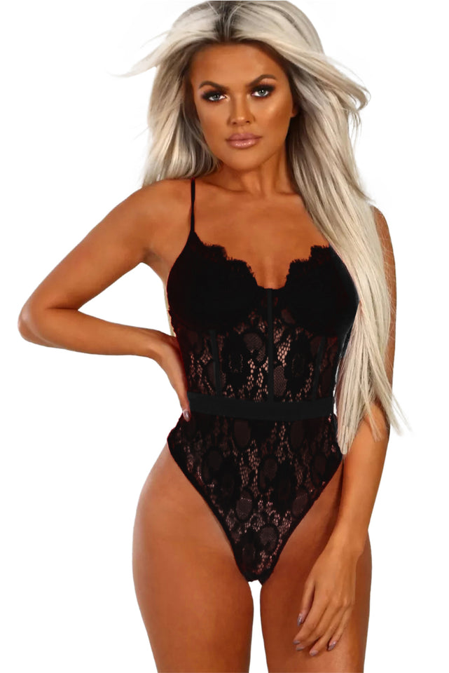 Black Lace Panelled Bodysuit