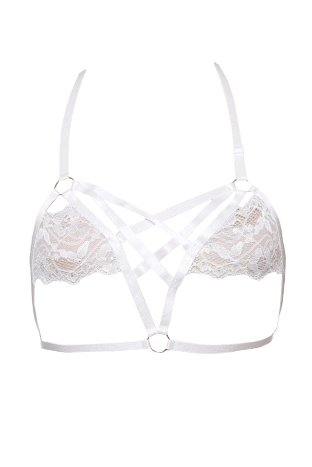 White Half Cups of Halter Lace Bralette