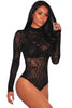 Black Sheer Mesh Geometric Velvet Bodysuit