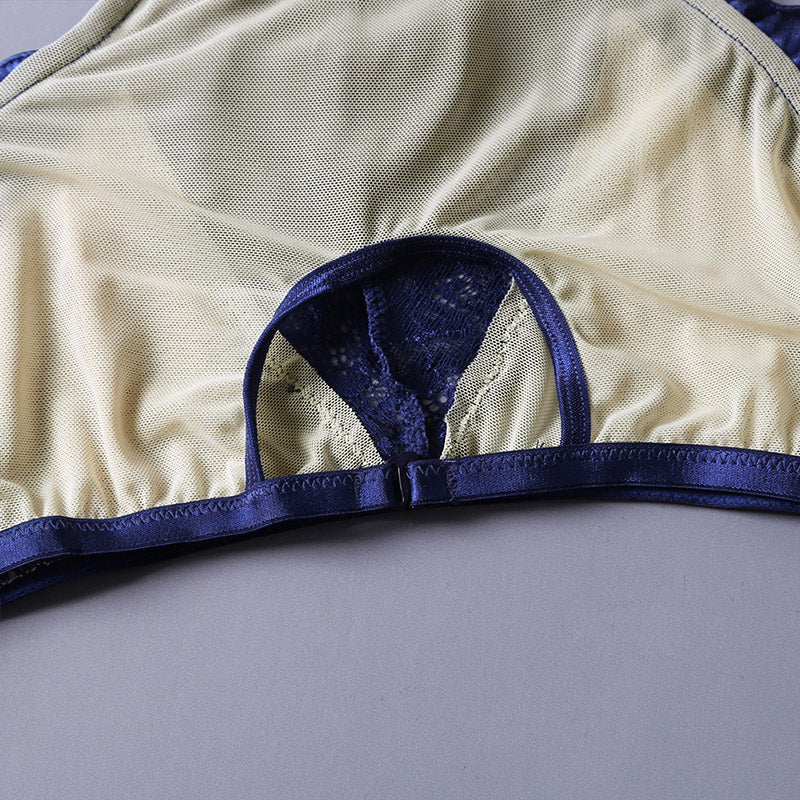 Blue Sheer Lace Mesh Cutout 2pcs Conjunto de lencería
