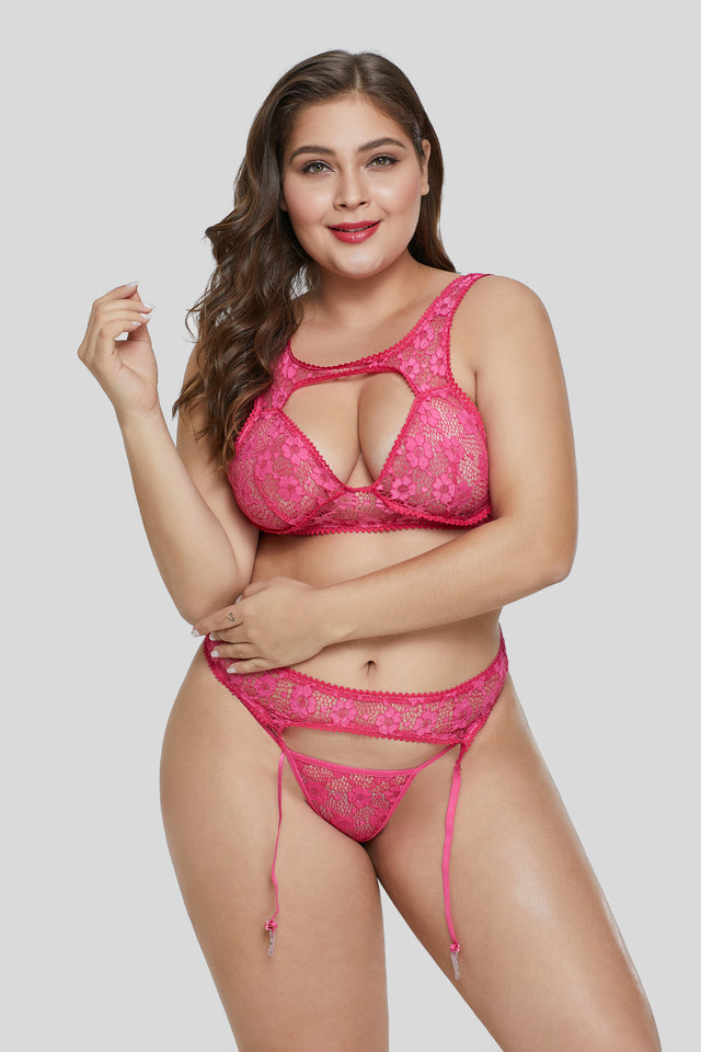 Seductive Rosy Lace Bralette Garter Set