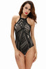 Black Boho Lace Bodysuit with Halter Neck