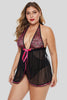 Black Sheer Flyaway Bowknot Lace Trim Babydoll