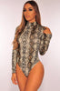 Snake Print Mock Neck Long Sleeves Bodysuit