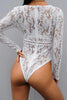 White Deep V-Neck See Through Skinny Lace Bodysuit