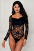 Black Long Sleeve Lace Bodysuit