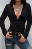 Black Deep V-Neck See Through Skinny Lace Bodysuit