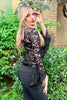 Black Sheer Floral Lace Long Bell Sleeve Bodysuit