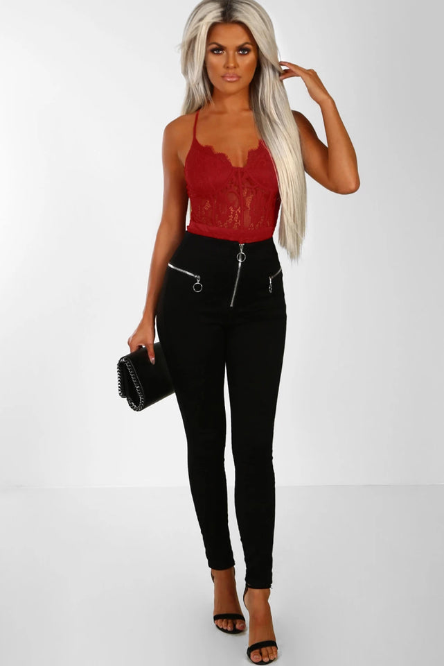 Red Lace Panelled Bodysuit