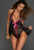 Black Sheer Flyaway Bowknot Lace Trim Babydoll