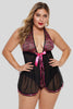 Black Sheer Flyaway Bowknot Lace Trim Babydoll