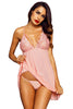 Pink Low Back Crisscross Lace Trim Babydoll