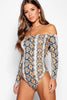 Off Shoulder Snake Print Bodysuit