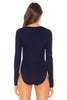 Blue Asymmetric Snap Button Ribbed Knit Bodysuit