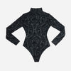 Black Sheer Mesh Print Long Sleeves Bodysuit