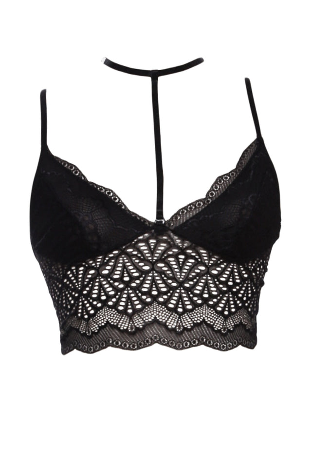 Bralette de encaje negro con tiras