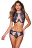 Blue Sheer Lace Mesh Cutout 2pcs Lingerie Set