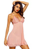 Pink Low Back Crisscross Lace Trim Babydoll